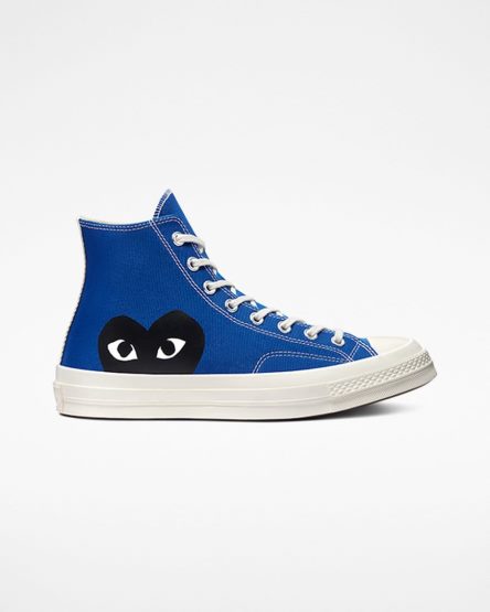 Women's Converse x Comme des Garçons PLAY Chuck 70 High Top Shoes Blue / Black | AU EC351K